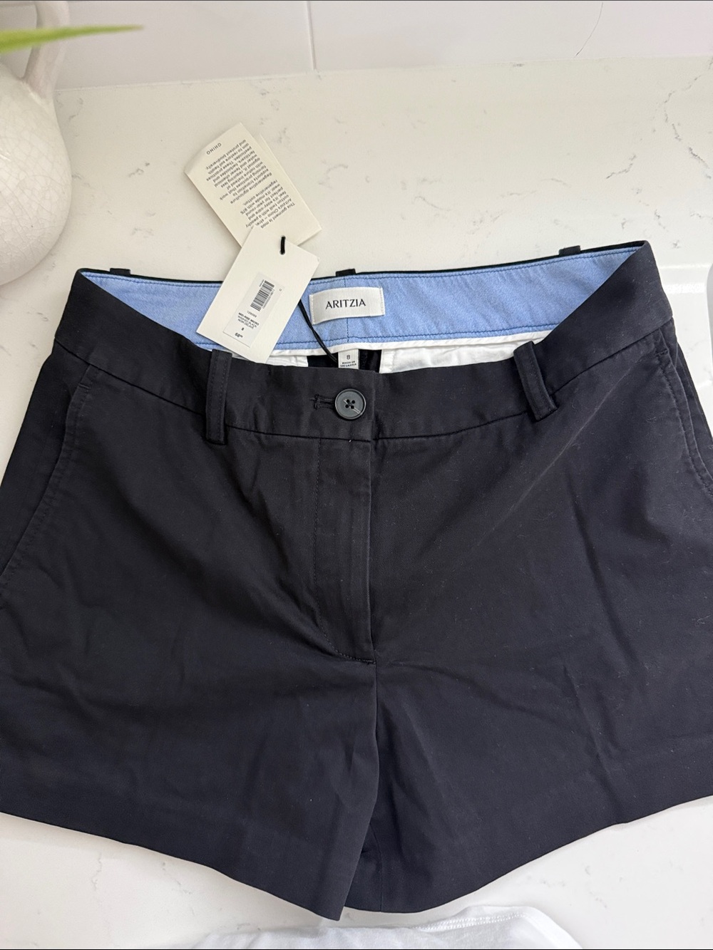 Aritzia Navy High-Waist Tailored Chino Shorts